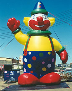 Clown advertising inflatables available for rent and sale.