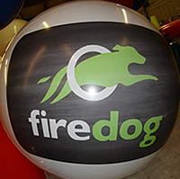custom helium balloon with firedog logo.