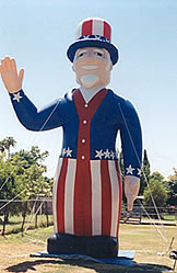 Uncle Sam patriotic advertising inflatables. 25ft. Uncle Sam cold-air inflatable.